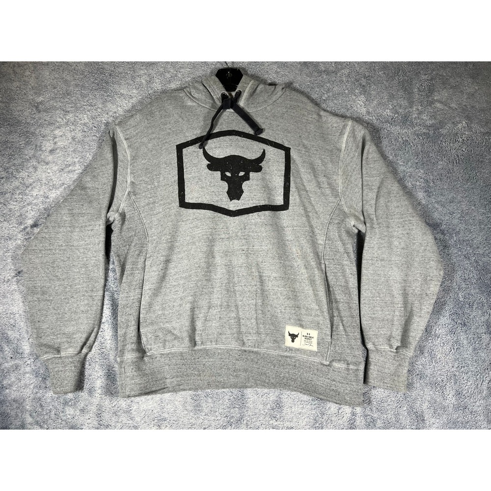 Under Armour Mens Project Rock Brahma Bull Hoodie Gray Blood Sweat Respect Large
